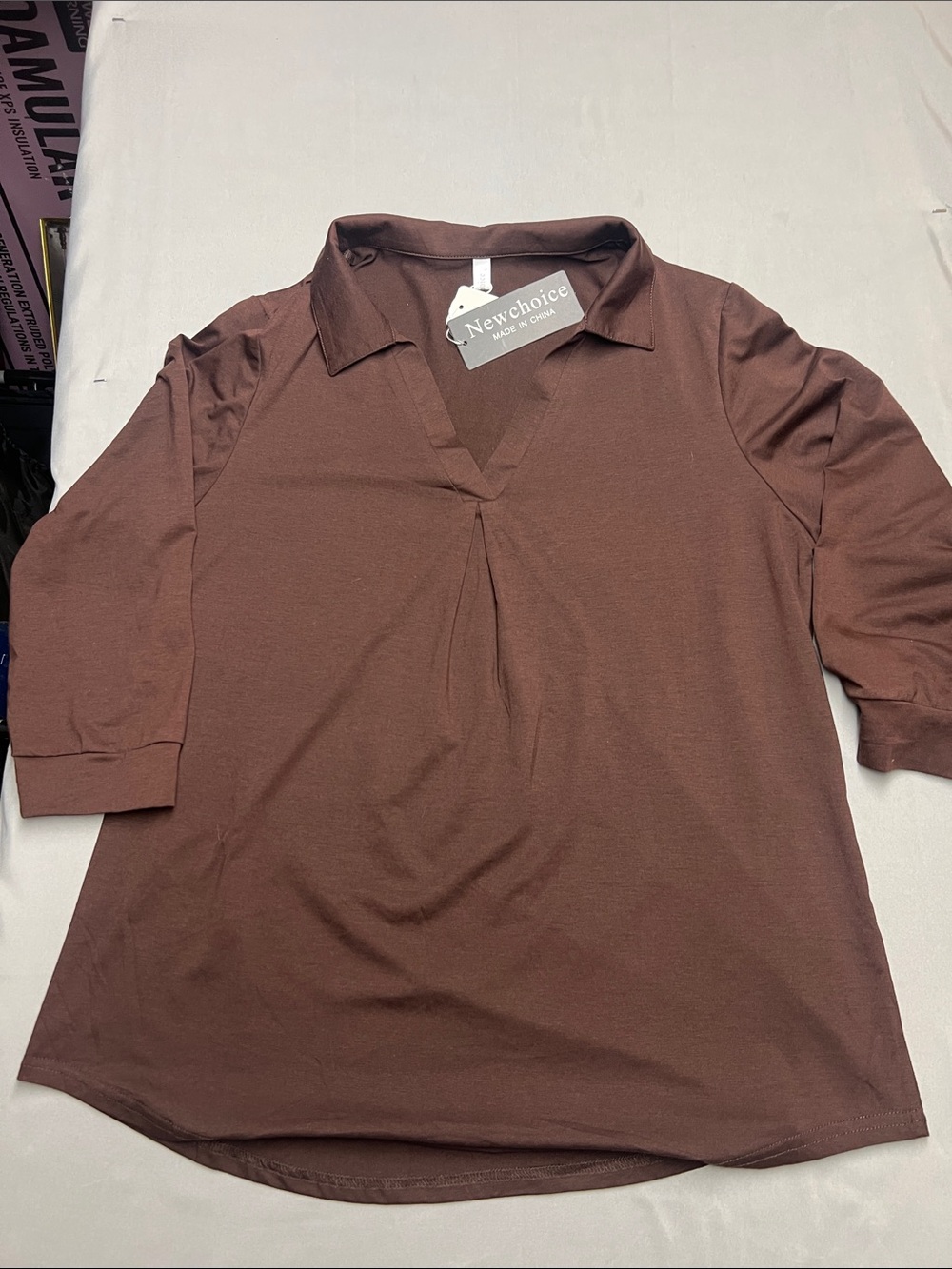 Women's Brown V-Neck Collar Tunic Top